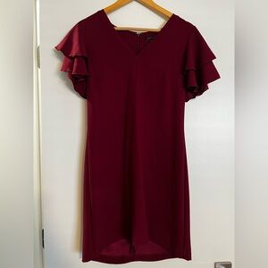 Ann Taylor Burgundy Mini Dress with Ruffle Sleeves